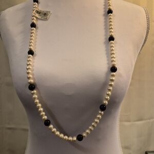 Macy's Elegant Black and Cream Pearl Necklace - 35 inches